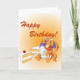 Dragon Birthday with White Cake Greeting Card