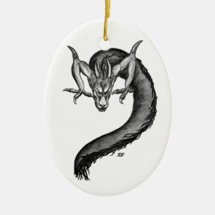 Dragon black and white Design Ceramic Tree Decoration