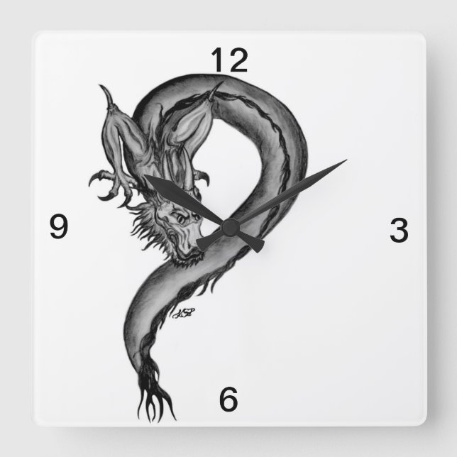 Dragon black and white Design Square Wall Clock (Front)