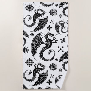 Dragon Black Shape Tattoo Style Beach Towel