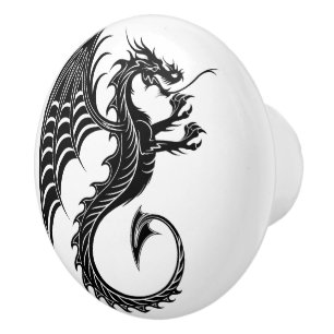 Dragon Black Shape Tattoo Style Ceramic Knob
