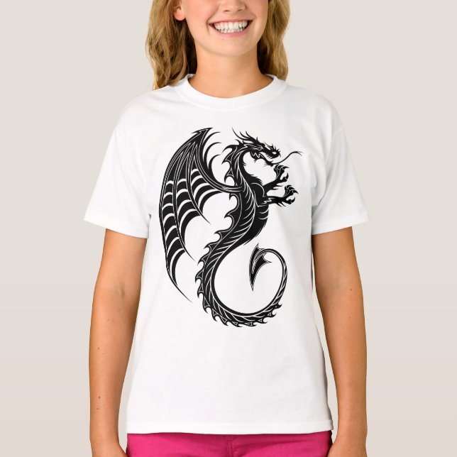 Dragon Black Shape Tattoo Style T-Shirt (Front)