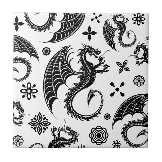 Dragon Black Shape Tattoo Style Tile (Front)