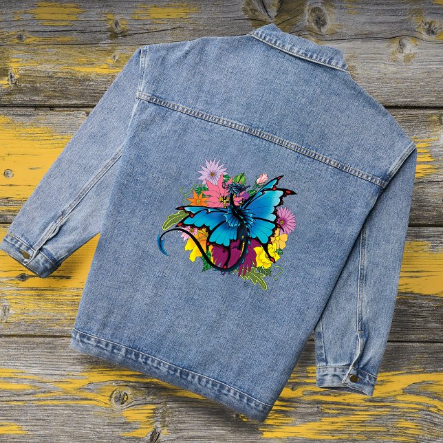 Dragon Blue Butterfly Flowers Denim Jacket (Creator Uploaded)