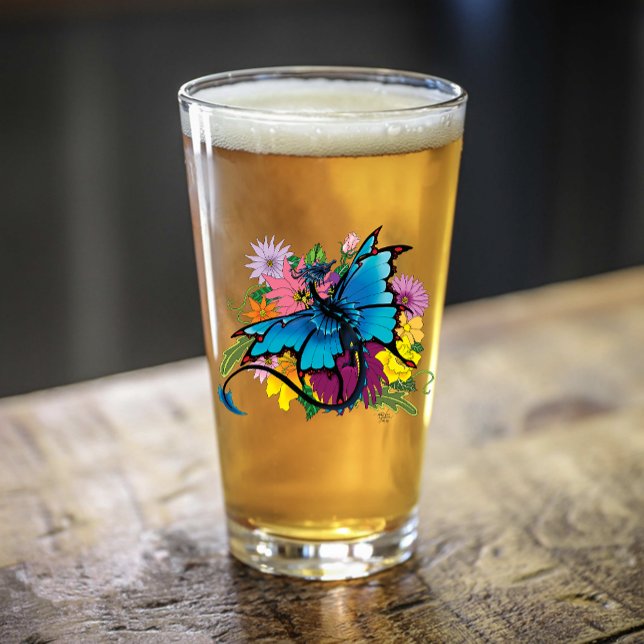 Dragon Blue Butterfly Flowers Glass (Creator Uploaded)