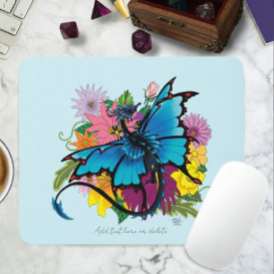 Dragon blue Butterfly Flowers Mouse Pad