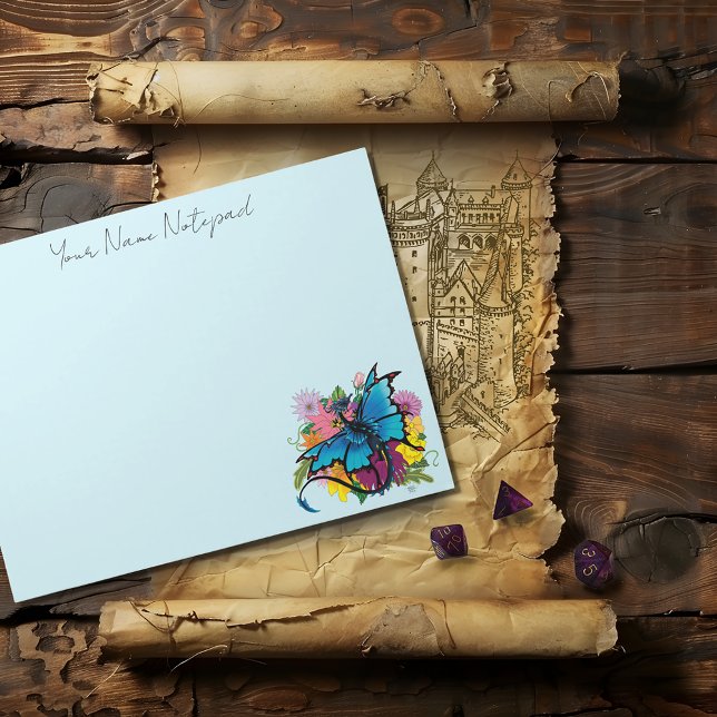 Dragon Blue Butterfly Flowers Notepad (Creator Uploaded)