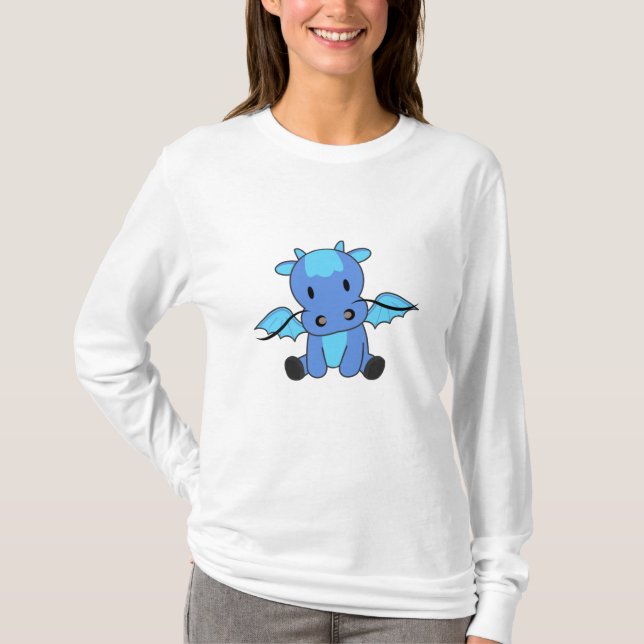 Dragon Blue Fairy Tale Fantasy Cute T-Shirt (Front)