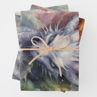 Dragon blue red wrapping paper sheet