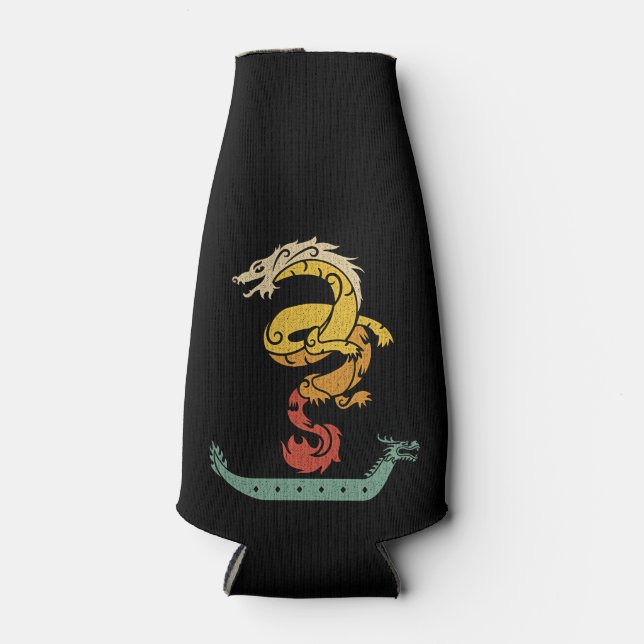 Dragon Boat Paddling Vintage Look Bottle Cooler (Front)