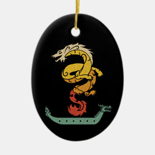 Dragon Boat Paddling Vintage Look Ceramic Tree Decoration