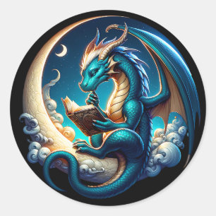 Dragon Bookworm, Moonlight Reading Tee Classic Round Sticker