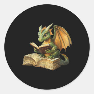 Dragon Bookworm Reading Book Funny Graphic Classic Round Sticker