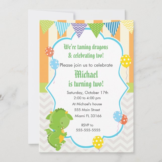 Dragon Boy Birthday Party Invitation Balloon (Front)