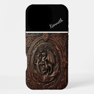 Dragon Carved in Leather iPhone 16 Pro Max Case