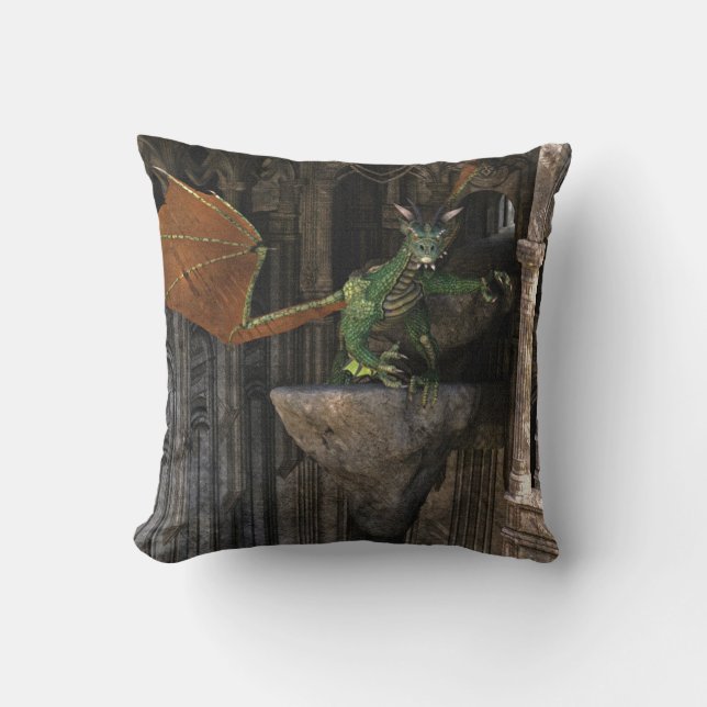 Dragon & Castle Fantasy Artwork Cushion (Front)