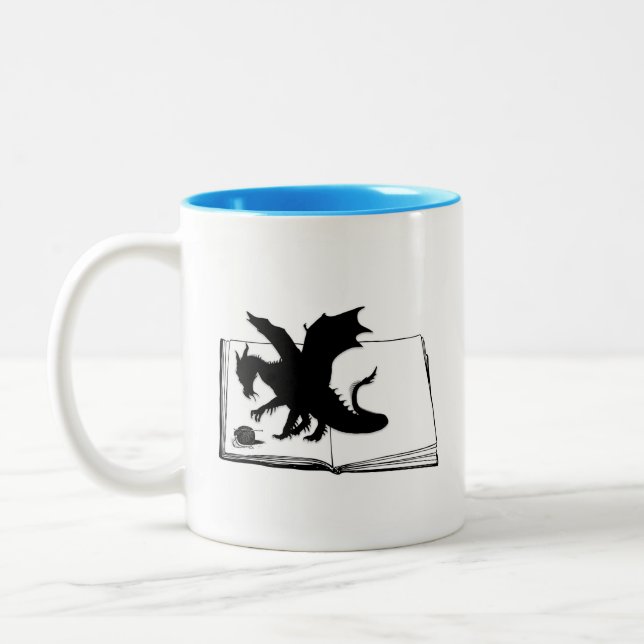Dragon Cat Book Yarn Two-Tone Coffee Mug (Left)