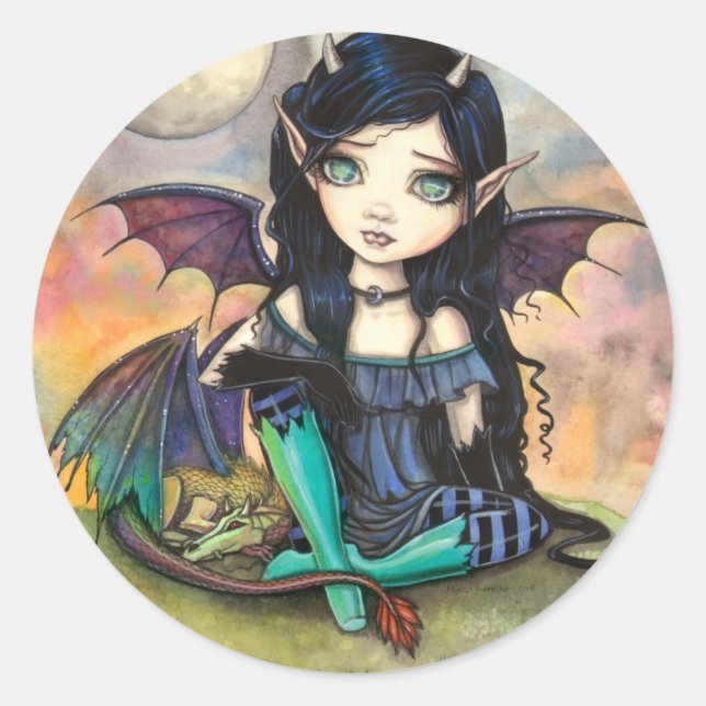 Dragon Child Cuge Big-Eye Fairy and Dragon Classic Round Sticker (Front)