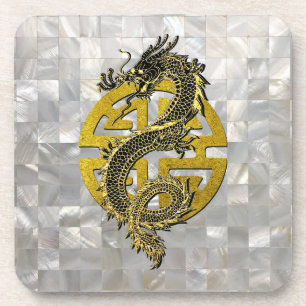 Dragon Chinese Symbol Mother of Pearl Pattern Coaster