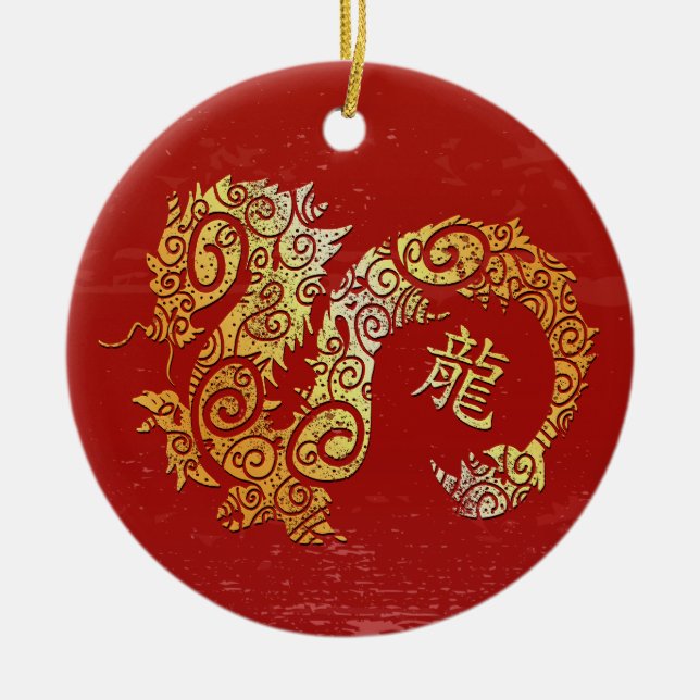 Dragon Chinese Zodiac Horoscope Constellation Sign Ceramic Tree Decoration (Front)