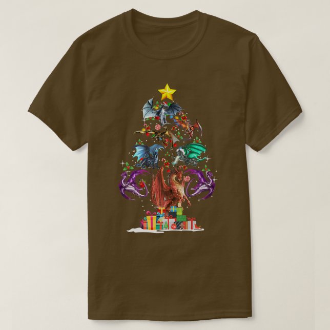 Dragon Christmas Tree Dragon Lover Christmas Holid T-Shirt (Design Front)