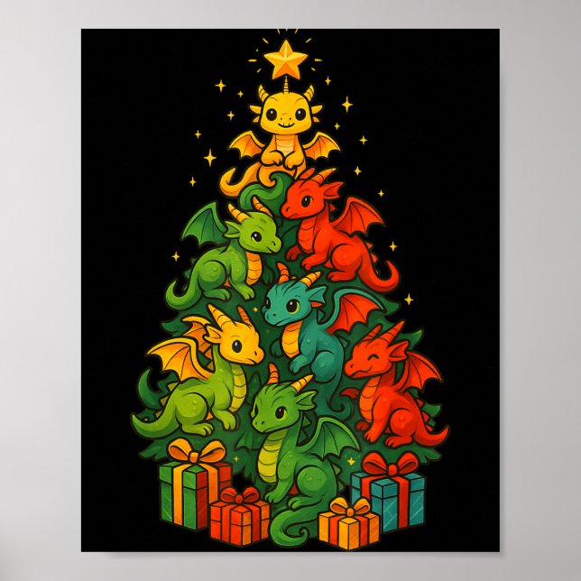 Dragon Christmas Tree Funny Dragon Xmas  Poster (Front)