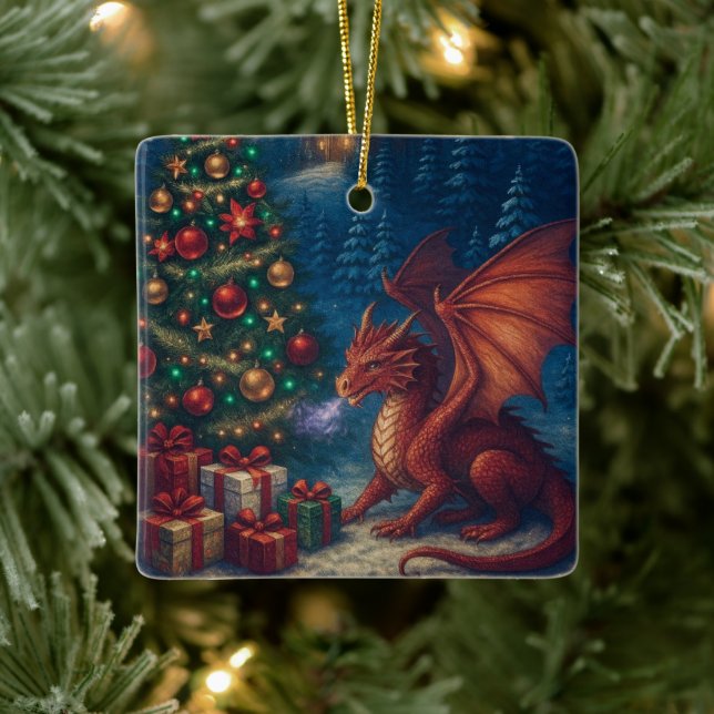 Dragon Christmas Tree Holiday Ceramic Ornament (Tree)