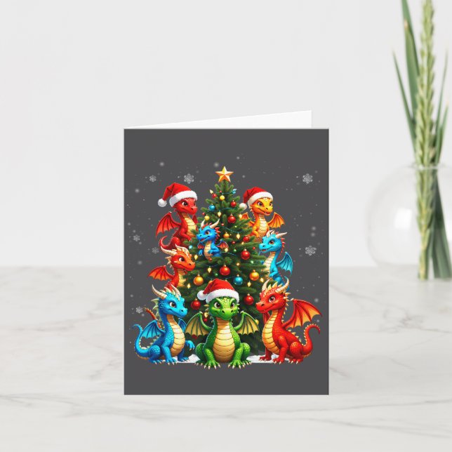 Dragon Christmas Tree Squad Santa Hat Fantasy Myth Card (Front)