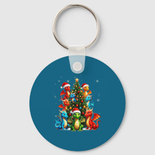 Dragon Christmas Tree Squad Santa Hat Fantasy Myth Key Ring