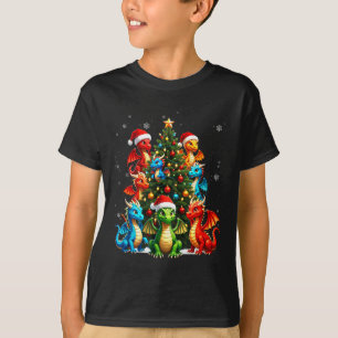 Dragon Christmas Tree Squad Santa Hat Fantasy Myth T-Shirt