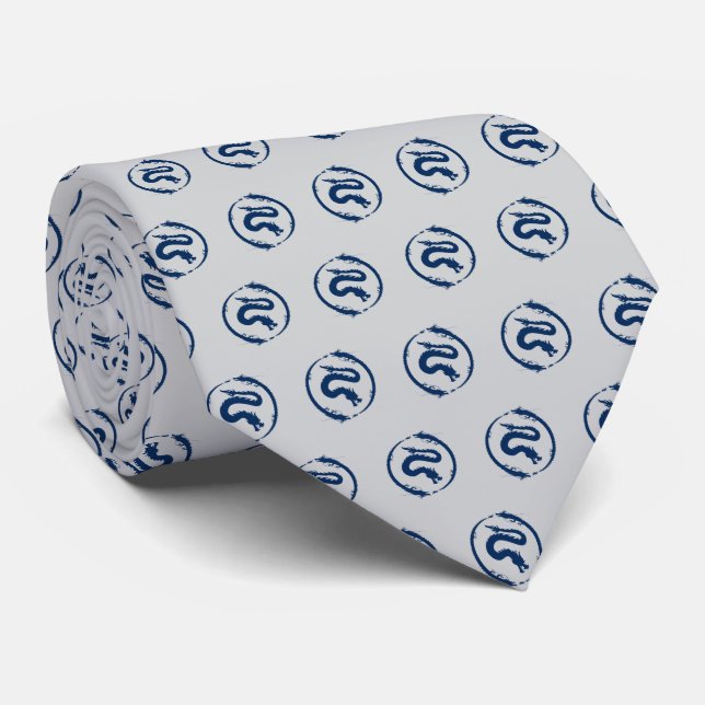 Dragon Circle in dark Dark Blue Tie (Rolled)