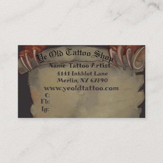 Dragon Claw on Scroll Business Card (Front)