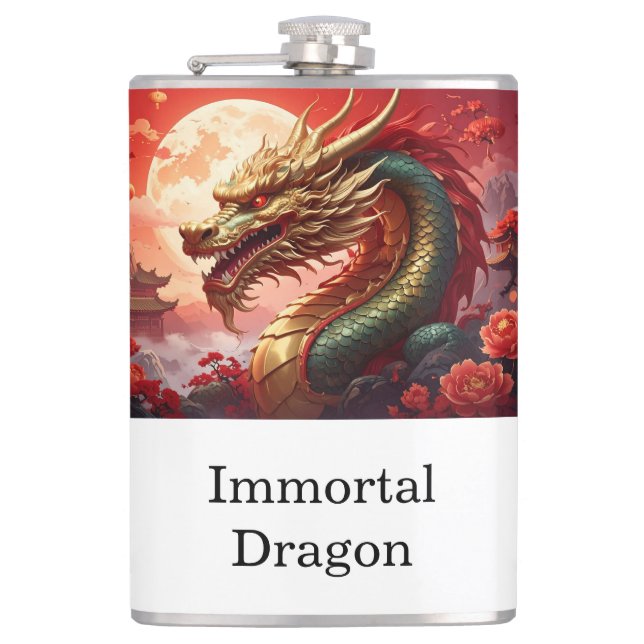 Dragon custom text hip flask (Front)