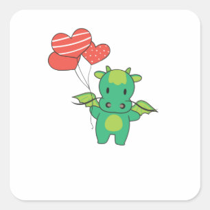 Dragon Cute Animals With Hearts Balloons To Square Sticker