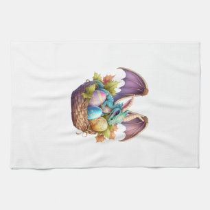 Dragon Easter Day Loves Collecting Easter Eggs Dra Tea Towel