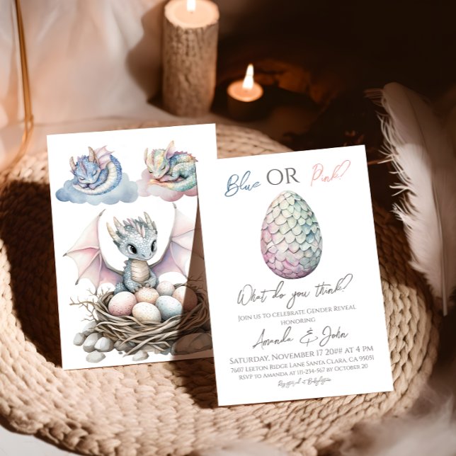 Dragon Egg Boy Girl Blue Pink Gender Reveal Invitation (Creator Uploaded)
