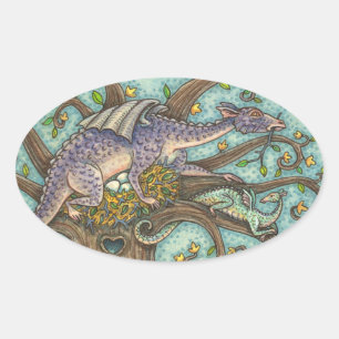 DRAGON EGGS, MEDIEVAL LAIR, FANTASY FOLK ART OVAL STICKER