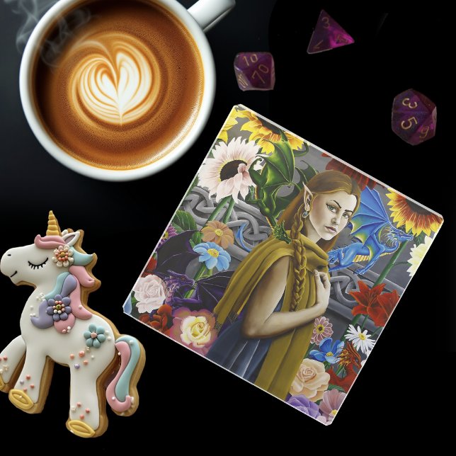 Dragon Elf Flower Garden Glass Coaster (Creator Uploaded)