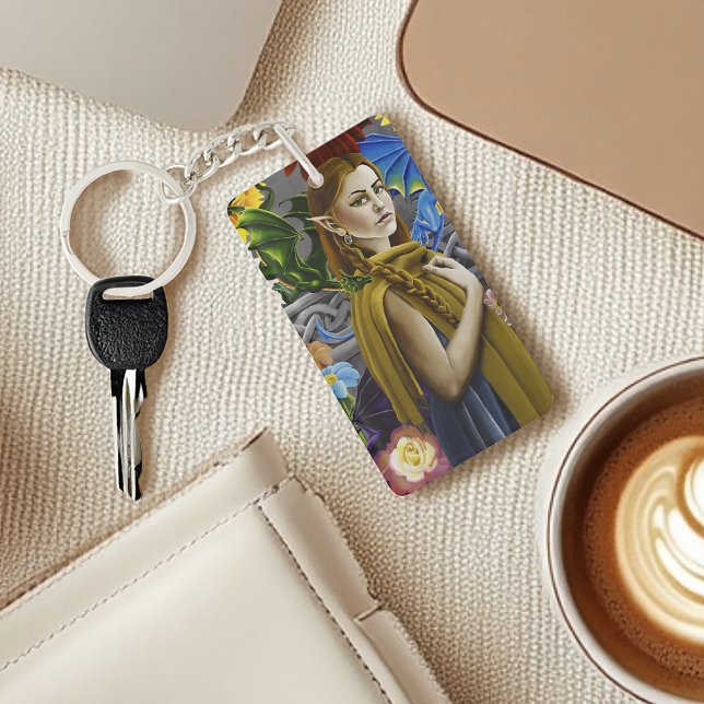 Dragon Elf Maiden Enchanted Flower Garden Fantasy Key Ring (Creator Uploaded)