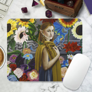 Dragon Elf Maiden Enchanted Flower Garden Fantasy Mouse Pad
