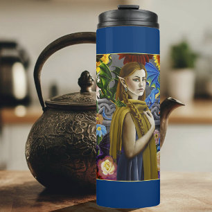 Dragon Elf Maiden Enchanted Flower Garden Fantasy Thermal Tumbler