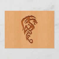 Dragon engraved on wood effect