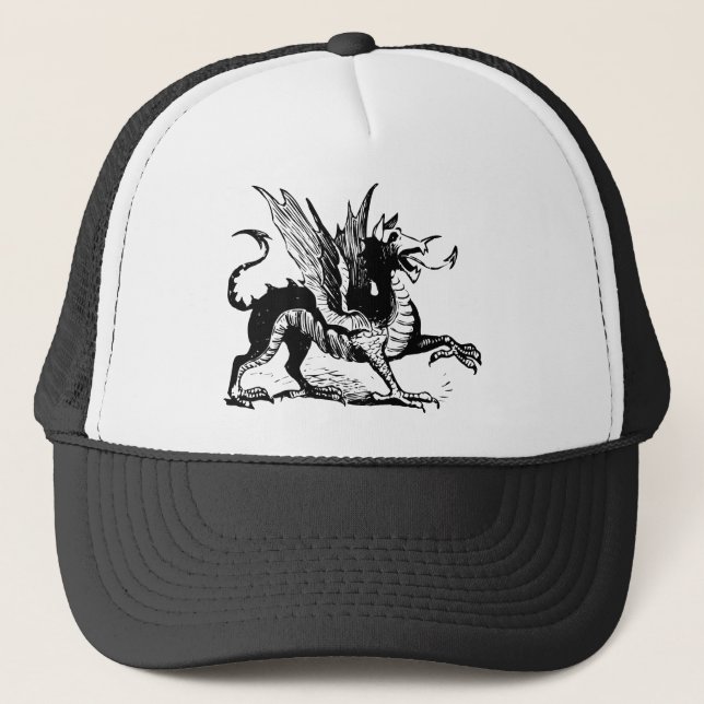 Dragon Engraving - Black Trucker Hat (Front)