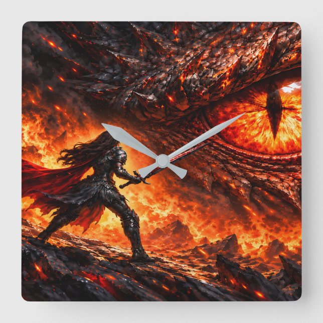 Dragon Eye and Warrior Fantasy Square  Wall Clock (Front)