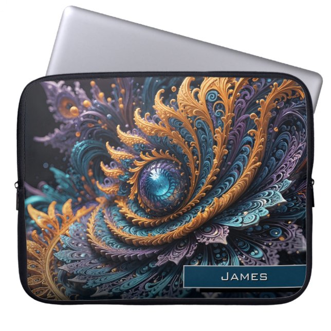 Dragon Eye Modern Abstract Geometric Fractal Name  Laptop Sleeve (Front)