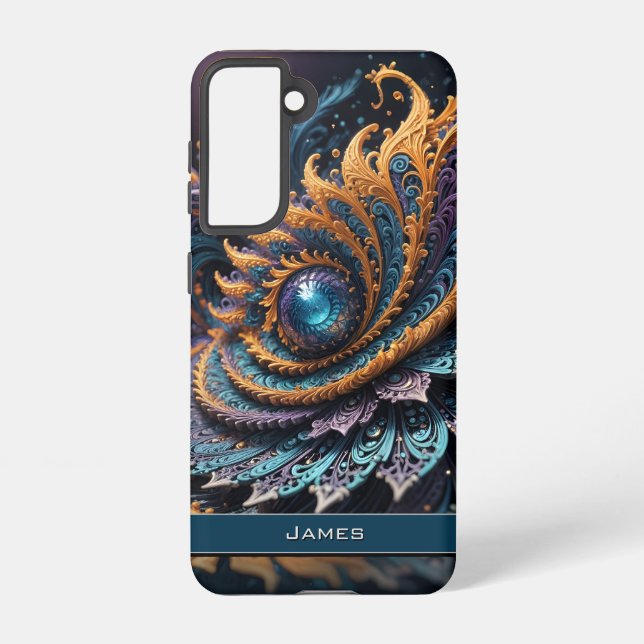Dragon Eye Modern Abstract Geometric Fractal Name  Samsung Galaxy S21 Case (Back)