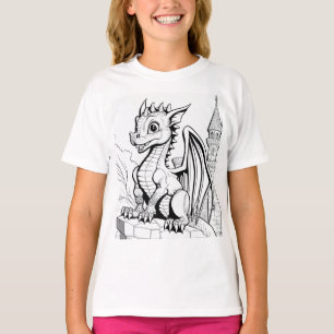 Dragon Fantasy Black and White Colouring Book Styl T-Shirt