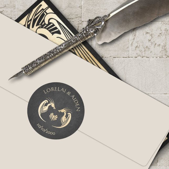 Dragon Fantasy Modern Deco Wedding Classic Round Sticker (Creator Uploaded)