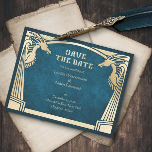 Dragon Fantasy Modern Deco Wedding Save The Date