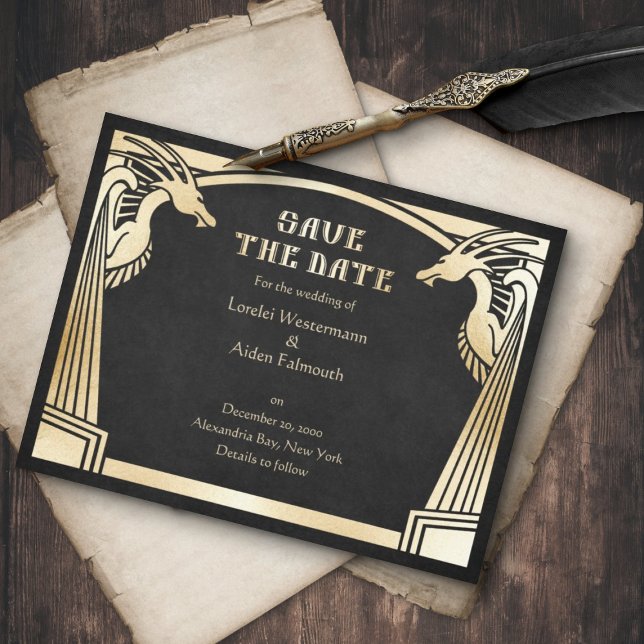 Dragon Fantasy Modern Deco Wedding Save The Date (Creator Uploaded)